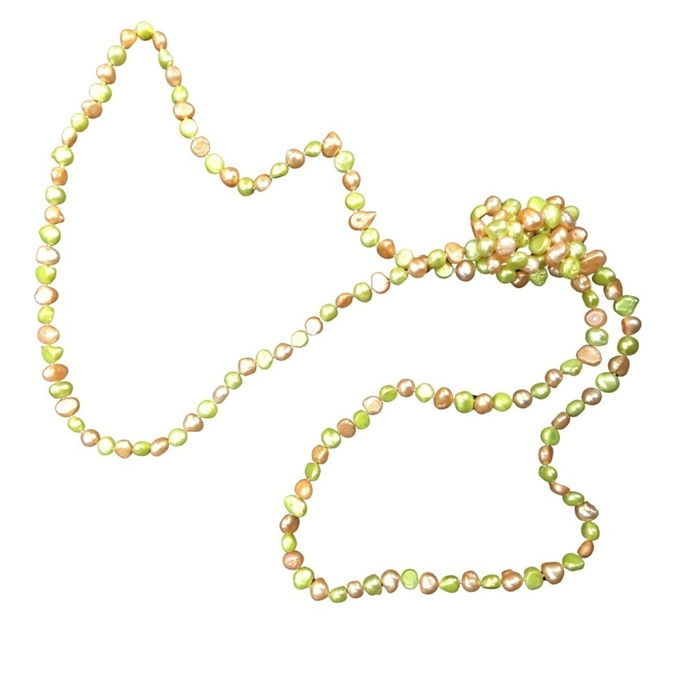 58" Knotted Green & Bronze Freshwater Pearl Necklace – 8-9mm Baroque Continuous